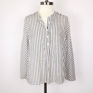 Madewell Gray and White Striped Bell Sleeve Top
